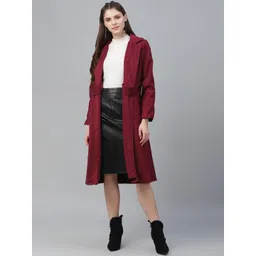 Athena Women Burgundy Solid Suede Coat With Side Flap Detail-picture-11