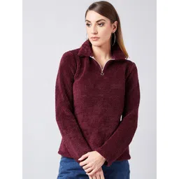 Athena Women Burgundy Solid Sweatshirt-picture-28