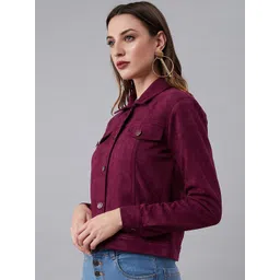 Athena Women Burgundy Solid Tailored Suede Jacket image 5