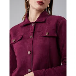 Athena Women Burgundy Solid Tailored Suede Jacket image 2