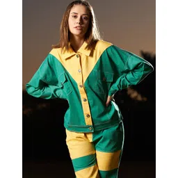 Athena Women Colourblocked Cotton Denim Jacket-picture-34