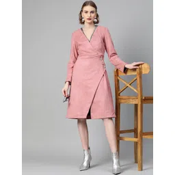Athena Women Dusty Pink Suede Finish Solid Wrap Coat-picture-31