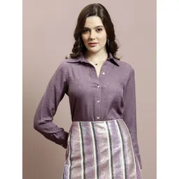 Athena Women Embellished Shirt Collar Linen Top-picture-26