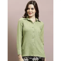 Athena Women Embellished Shirt Collar Linen Top-picture-21
