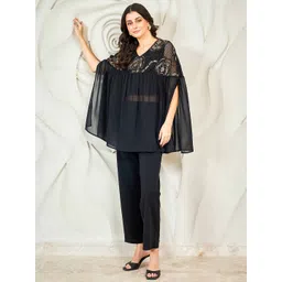 Athena Women Ethnic Motifs Embroidered Batwing Kaftan Top with Trousers-picture-42