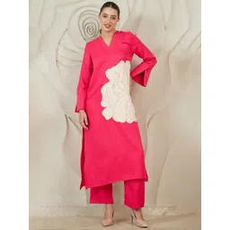 Athena Women Floral Embroidered Linen Kurta with Trousers-picture-39