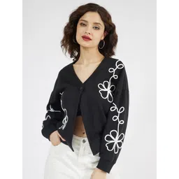 Athena Women Floral Embroidered V-Neck Front-Open Sweatshirt-picture-22