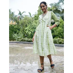Athena Women Green Cotton Ethnic Empire Dress-picture-29