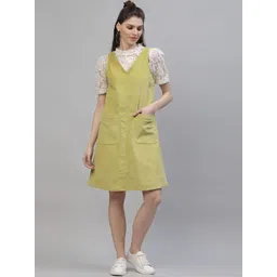 Athena Women Green Solid Pinafore Dress-picture-11