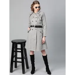 Athena Women Grey Melange Solid Trench Coat-picture-21