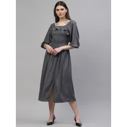 Athena Women Grey Solid Fit and Flare Dress-picture-30