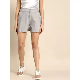 Athena Women Grey Solid Loose Fit Regular Shorts image 1