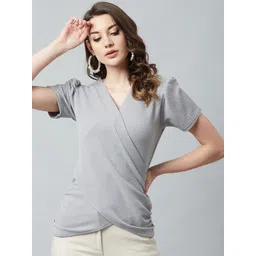 Athena Women Grey Solid Wrap Top-picture-36