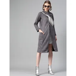 Athena Women Grey Suede Finish Solid Overcoat image 3