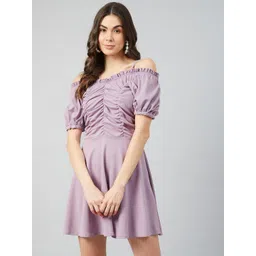 Athena Women Lavender Off-Shoulder Ruched Dress-picture-30