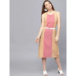 Athena Women Mustard Yellow & Red Striped A-Line Dress-picture-29
