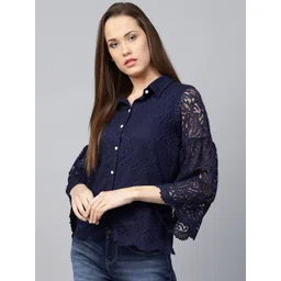 Athena Women Navy Regular Fit Lace Casual Shirt-picture-38
