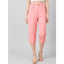 Athena Women Peach-Coloured Loose Fit Solid Regular Trousers-picture-13