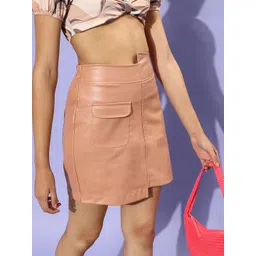 Athena Women Peach-Coloured Solid Mini Skirt-picture-13
