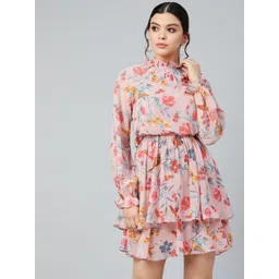 Athena Women Pink & Blue Printed A-Line Dress-picture-39