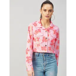 Athena Women Pink Floral Printed Crop Tailored Jacket-picture-32
