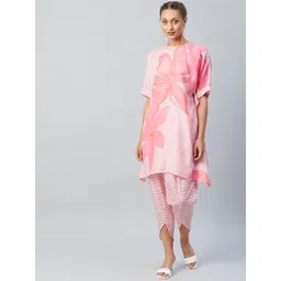 Athena Women Pink Printed Regular Pure Cotton Kurta with Trousers-picture-27