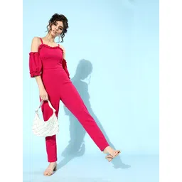 Athena Women Pink Self-Design Off-Shoulder Top with Trousers-picture-35