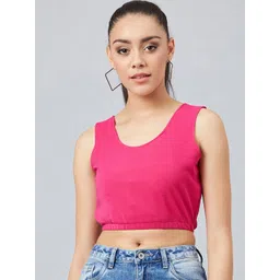 Athena Women Pink Solid Crop Top-picture-23