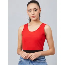 Athena Women Red Colourblocked Crop Top-picture-39