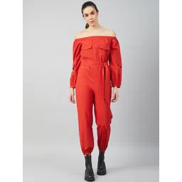Athena Women Red Solid Cotton Jumpsuit-picture-14
