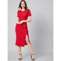 Athena Women Red Solid Sheath Dress-picture-20