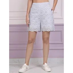 Athena Women Self Design Shiffli Cotton Regular Shorts-picture-22