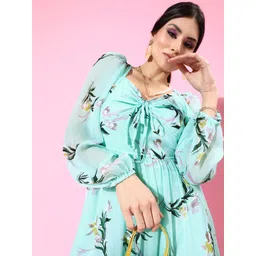 Athena Women Stunning Blue Floral Sweetheart Neck Dress-picture-22