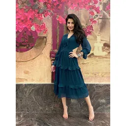 Athena Women Stunning Blue Floral Volume Play Dress-picture-21