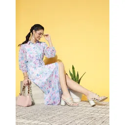 Athena Women Stunning Blue Floral Volume Play Dress-picture-29