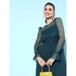 Athena Women Tranquil Teal Self Design Tulle Dress-picture-34