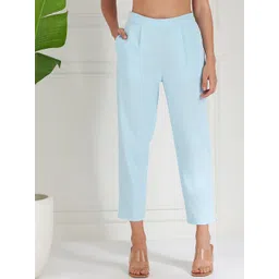 Athena Immutable Women Blue Relaxed Straight Leg Fit Pleated Trousers-picture-36