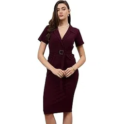 athena lifestyle Burgandy Belted Dress-picture-28