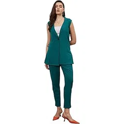 athena lifestyle Women and Girls solid longline sleeveless blazer with slim-fit trouser-picture-23