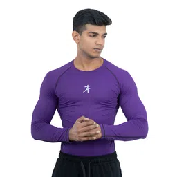 Athflex Men's Muscle Fit Full Sleeve Textured Compression T-Shirt,  Large  Purple -picture-30