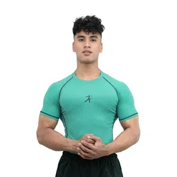 Athflex Men's Muscle Fit Half Sleeve Textured Compression T-Shirt,  XL  Bayside Green -picture-27