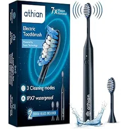 athian Electric Toothbrush 120 Days Battery Life 28,000 Vibrations/Min,3 Cleaning Modes Sonic Technology 2 Min Timer Brush Heads Sleek Design 2 Aaa Batteries Included Suitable For Adults & Kids,Black-picture-10