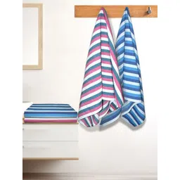 Athom Living Blue & Pink 4 Striped Cotton 210 GSM Bath Towel-picture-28