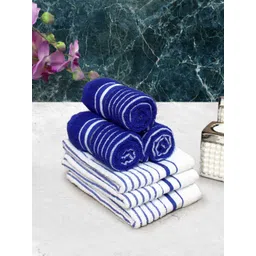 Athom Living Blue & White 6 Pieces Striped 150 GSM Cotton Soft Hand Towels-picture-22