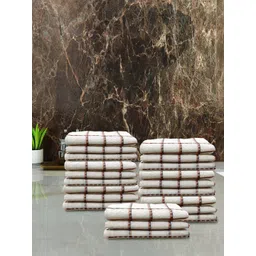 Athom Living Brown & White 24 Pieces Checked Pure Cotton Quick Dry Hand Towels-picture-11