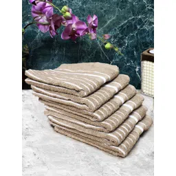 Athom Living Brown & White 6 Pieces Striped Cotton 150 GSM Soft Hand Towels-picture-13