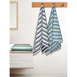 Athom Living Green & Blue 4 Pieces Striped Cotton 210 GSM Bath Towel-picture-13