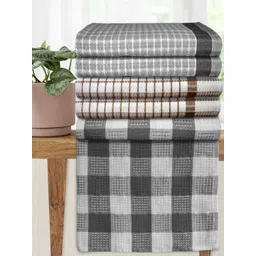 Athom Living Grey & Brown 6 Pieces Checked Cotton 210 GSM Bath Towels-picture-16