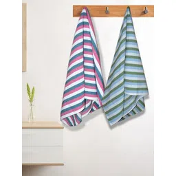 Athom Living Iris Blue & Pink 2 Pieces Striped Printed Cotton 210 GSM Bath Towels-picture-19
