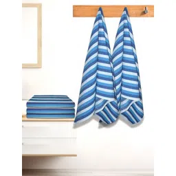 Athom Living Iris Blue & White 5 Pieces Striped Printed Cotton 210 GSM Bath Towels-picture-13